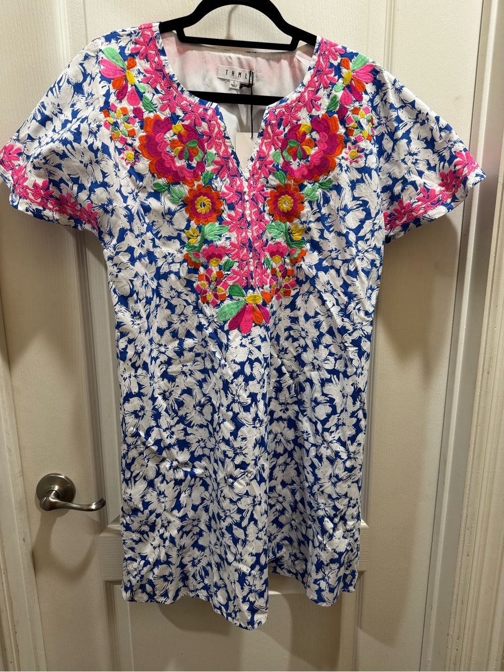 THML Pink & Blue Embroidered Floral Tunic